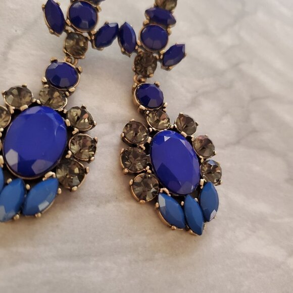 💖 J.Crew Blue Grey Rhinestones Crystals Cluster Statement Drop Dangle Earrings - Picture 5 of 15